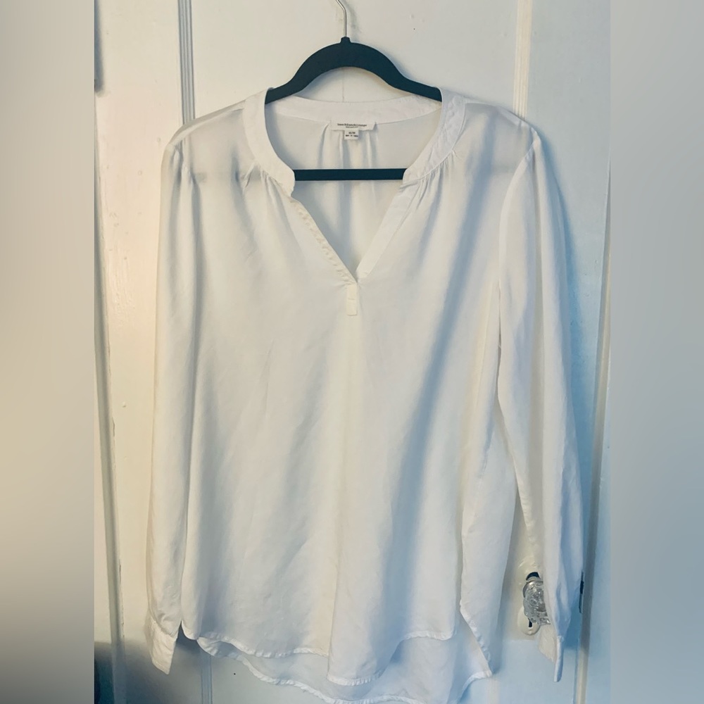 White Cotton Long-sleeve /beach cover up shirt- M.